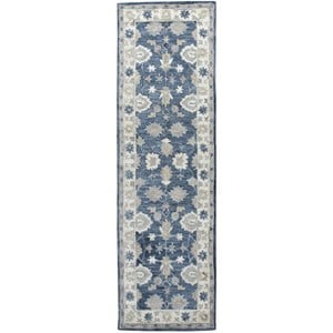 Alora Decor Napoli 2'6&quot x 8' Traditional Motifs Blue/Ivory Hand-Tufted Area Rug