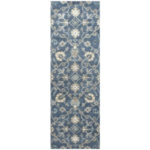 Alora Decor Napoli 2'6&quot x 8' Traditional Motifs Blue/Ivory Hand-Tufted Area Rug