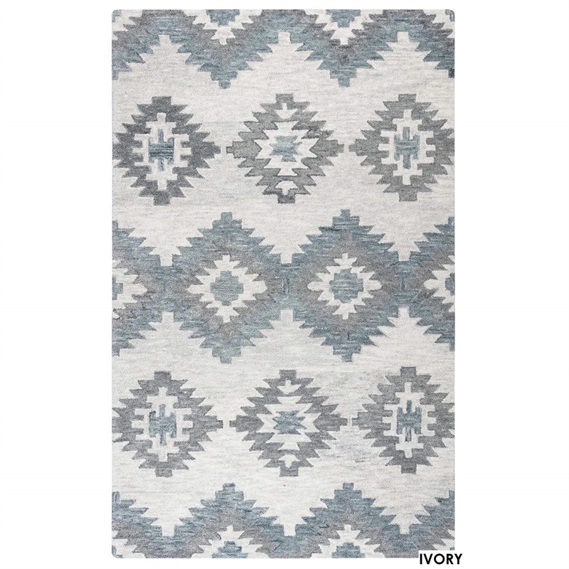 Alora Decor Napoli 8' x 10' Southwestern Motifs Blue/Ivory Hand-Tufted Area Rug