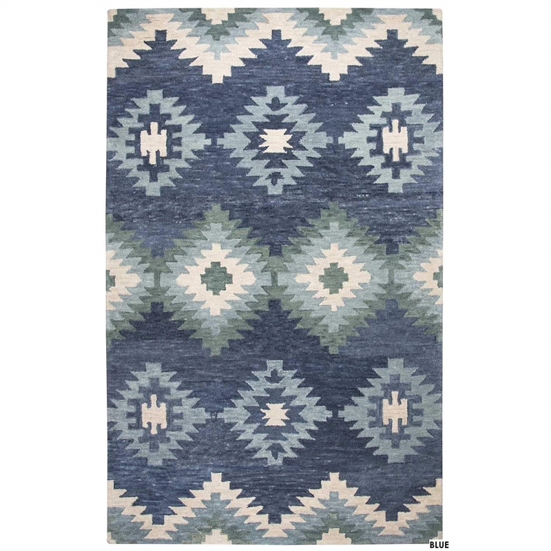 Alora Decor Napoli 5' x 8' Southwestern Motifs Blue/Ivory Hand-Tufted Area Rug