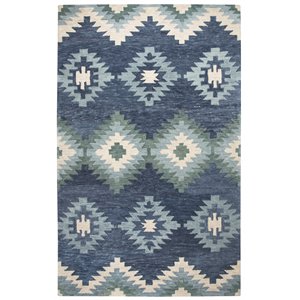 alora decor napoli 5' x 8' southwestern motifs blue/ivory hand-tufted area rug