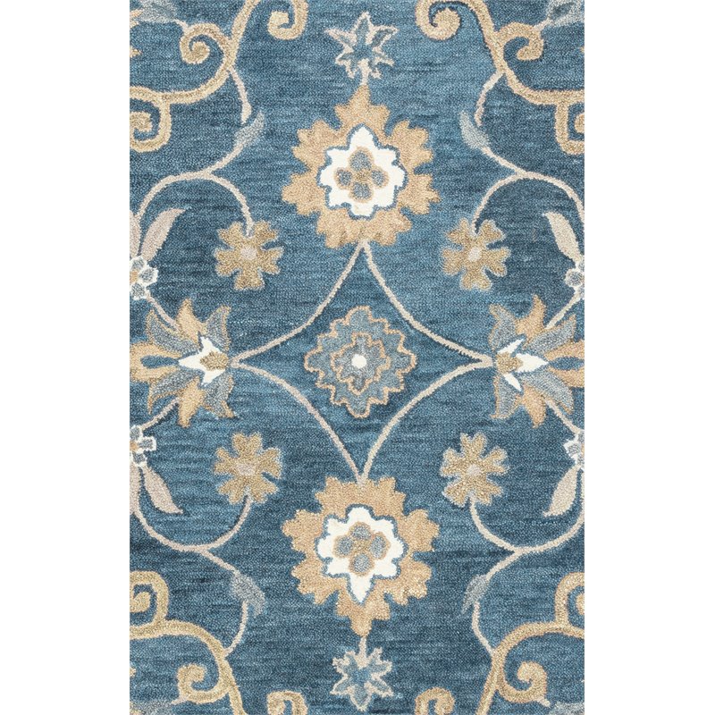 Alora Decor Napoli 8' Round Traditional Motifs Blue/Ivory Hand-Tufted Area Rug