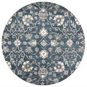 Alora Decor Napoli 8' Round Traditional Motifs Blue/Ivory Hand-Tufted Area Rug