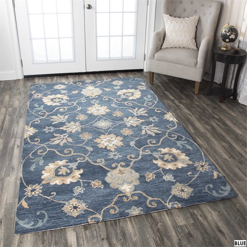 Alora Decor Napoli 8' x 10' Traditional Motifs Blue/Ivory Hand-Tufted Area Rug