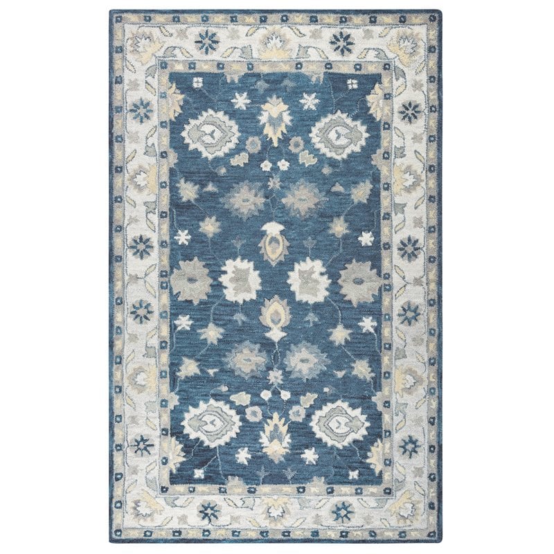 Alora Decor Napoli 5' x 8' Traditional Motifs Blue/Ivory Hand-Tufted Area Rug