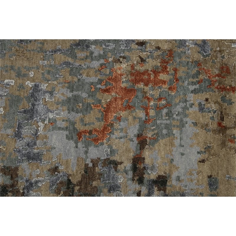 Alora Decor Noble 9' x 12' Abstract Blue/Blue/Brown/Orange Hand Knot Area Rug