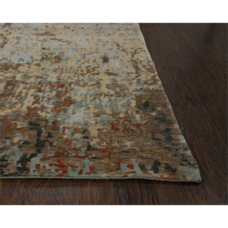Alora Decor Noble 6' x 9' Abstract Blue/Blue/Brown/Orange Hand Knot Area Rug
