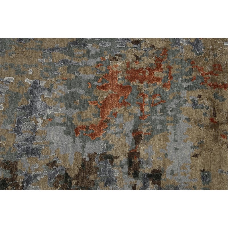 Alora Decor Noble 6' x 9' Abstract Blue/Blue/Brown/Orange Hand Knot Area Rug