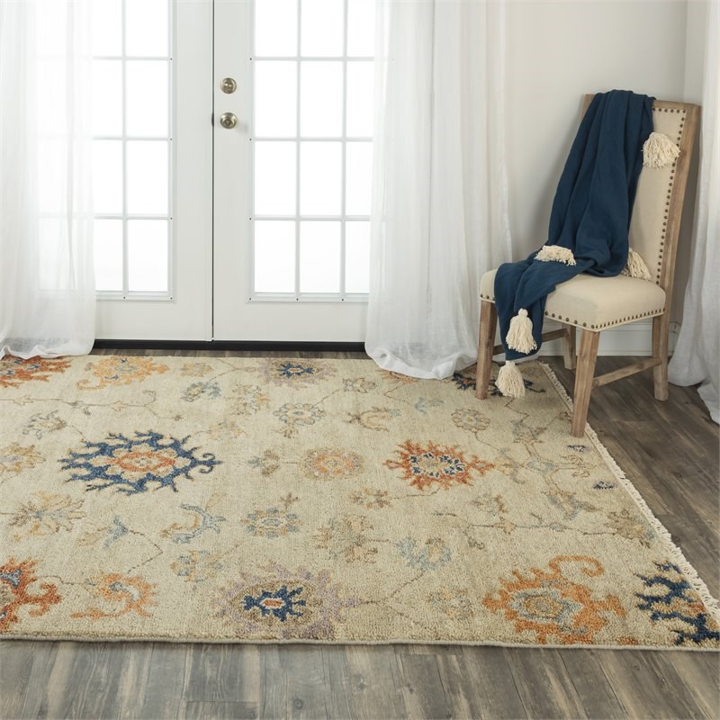Alora Decor Muse 6' x 9' Beige/Beige/ Blue/ Yellow Hand Knotted Area Rug