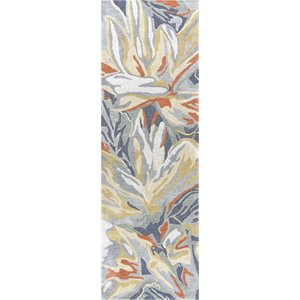 Alora Decor Lapis 2'6&quot x 8' Floral Blue/Gray/Beige/Orange Hand-Tufted Rug