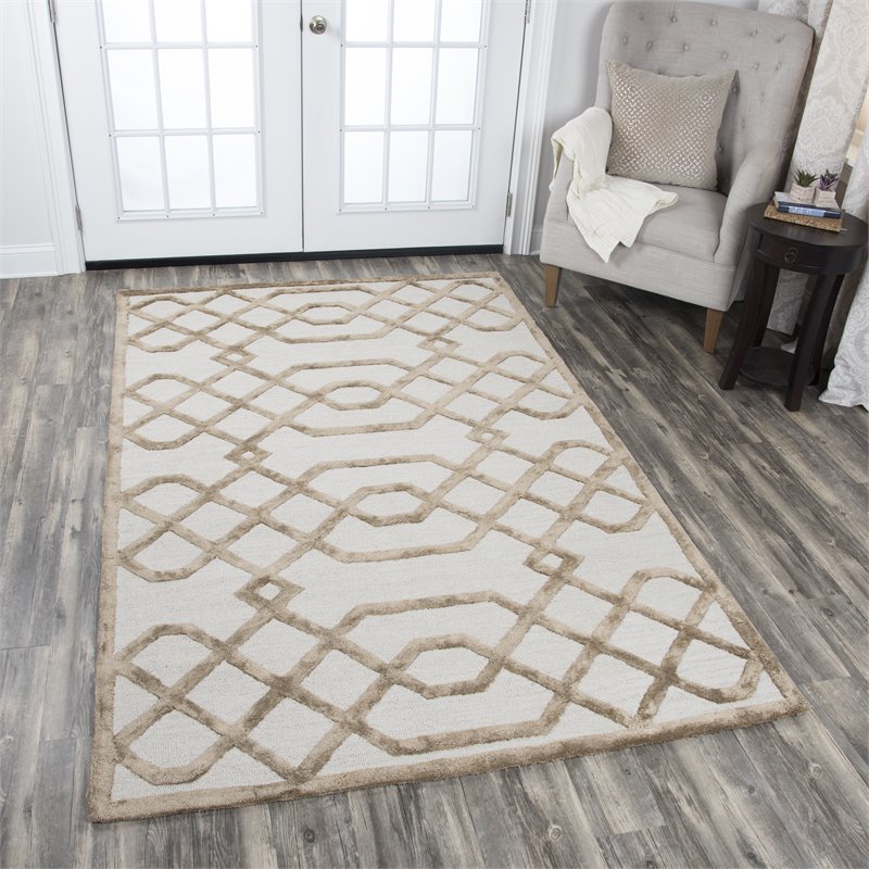 Alora Decor Madison 5' x 8' Trellis Cream/Tan Hand-Tufted Area Rug