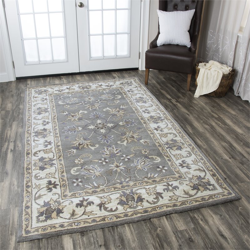 Alora Decor Liberty 5' x 8' Border Gray/Tan/Ivory Hand-Tufted Area Rug