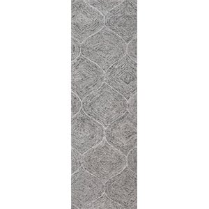 Alora Decor London 2'6&quot x 8' Trellis Gray/Gray/Rust/Blue Hand-Tufted Area Rug