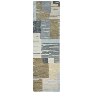 Alora Decor Napoli 2'6&quot x 10' Block Neutral/Ivory Hand-Tufted Area Rug