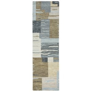 Alora Decor Napoli 2'6&quot x 8' Block Neutral/Ivory Hand-Tufted Area Rug
