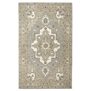 Alora Decor Makalu 5' x 8' Oriental Medallion Gray/Natural Hand-Tufted Area Rug