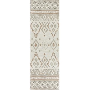 Alora Decor Lavine 2'6&quot x 8' Geometric Natural/Teal Hand-Tufted Area Rug