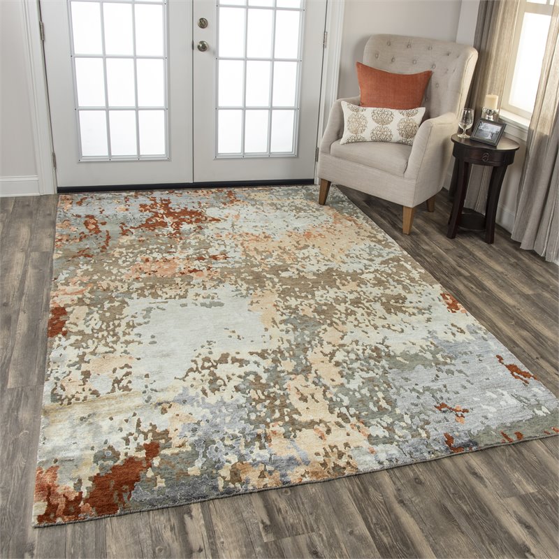 Alora Decor Noble 8' x 10' Abstract Brown/Gray/Gray/Rust/Blue Hand Knot Area Rug