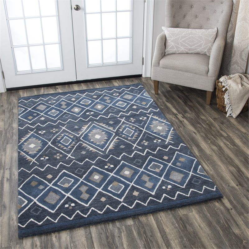 Alora Decor Pueblo 8' x 10' Tribal Indigo/Natural/Blue/Gray Area Rug