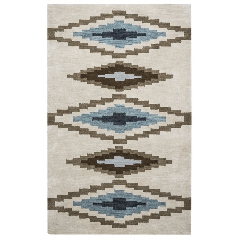 Alora Decor Pueblo 8' x 10' Tribal Beige/Navy/Blue/Brown Hand-Tufted Area Rug