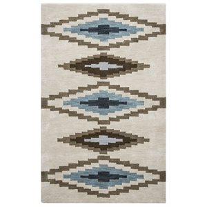 Alora Decor Pueblo 5' x 8' Tribal Beige/Navy/Blue/Brown Hand-Tufted Area Rug