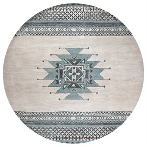 Alora Decor Ryder 8' Round Southwest/Tribal Blue/Ivory Hand-Tufted Area Rug