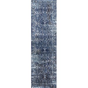 Alora Decor Swagger 2'3&quot x 7'7&quot Scroll Work Dk Blue/Lt. Blue/Ivory/Black Rug
