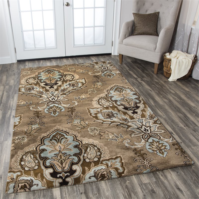 Alora Decor Sareena 3' x 5' Ornamental Brown/Dk Brown/Blue/Khaki/Tan Area Rug