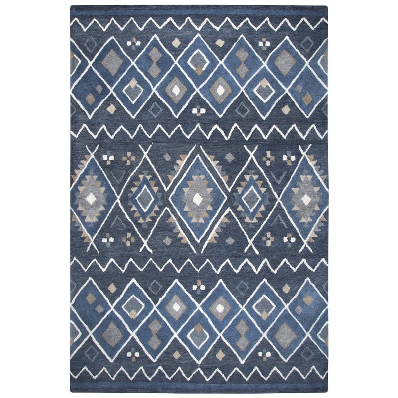 Alora Decor Pueblo 5' x 8' Tribal Indigo/Natural/Blue/Gray Hand-Tufted Area Rug