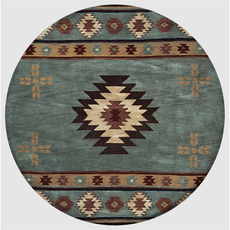 Alora Decor Ryder 8' Round Tribal Gray Blue/Rust/Burgundy/Tan/Khaki Area Rug