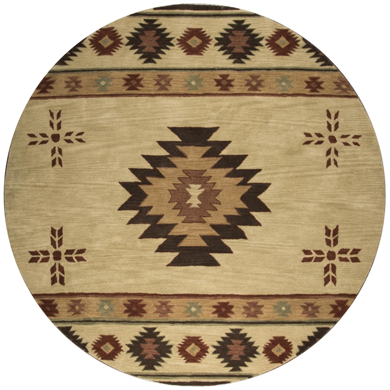 Alora Decor Ryder 8' Round Tribal Khaki/Brown/Burgundy/Sage Hand-Tufted Area Rug