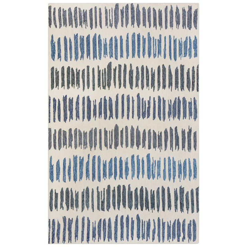 Alora Decor Rivera 5' x 8' Stripe Ivory/Blue/Ivory/Charcoal Hand-Tufted Area Rug
