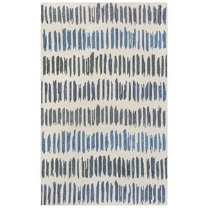 Alora Decor Rivera 5' x 8' Stripe Ivory/Blue/Ivory/Charcoal Hand-Tufted Area Rug