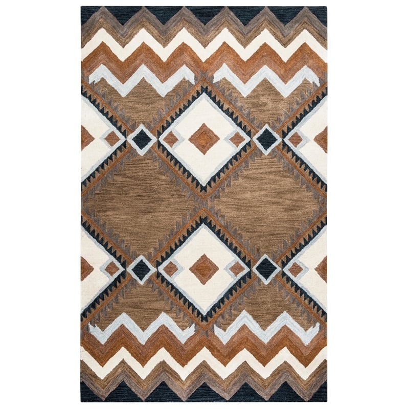 Alora Decor Pueblo 3' x 5' Tribal Multi/Navy/Dk Taupe/Camel Area Rug