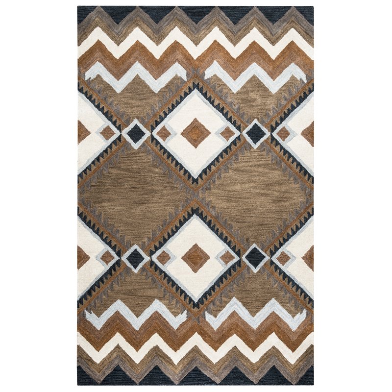 Alora Decor Pueblo 5' x 8' Tribal Multi/Navy/Dk Taupe/Camel Area Rug