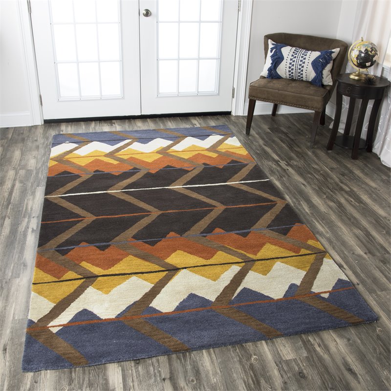 Alora Decor Pueblo 3' x 5' Tribal Multi Blue Off White Gold Rust Area Rug