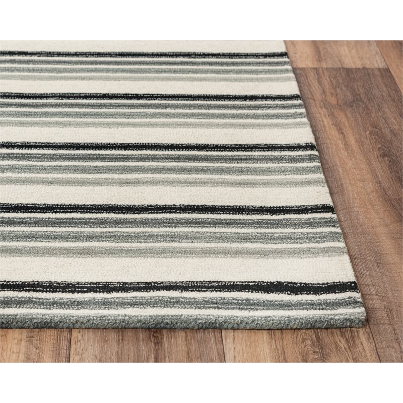 Alora Decor Rivera 5' x 8' Stripe Gray/Ivory/Charcoal Hand-Tufted Area Rug