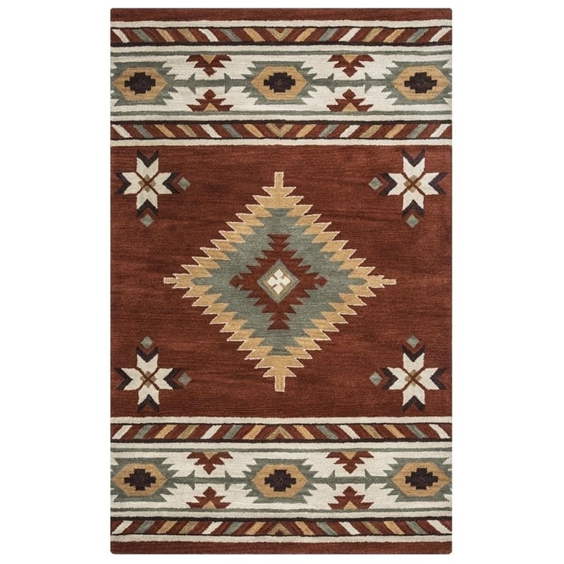 Alora Decor Ryder 8' Round Tribal Rust/Khaki/Navy/Sage Hand-Tufted Area Rug