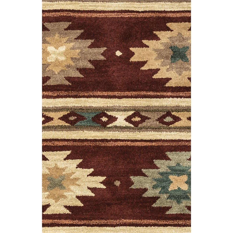 Alora Decor Ryder 8' Round Tribal Burgundy/Tan/Khaki/Sage Hand-Tufted Area Rug