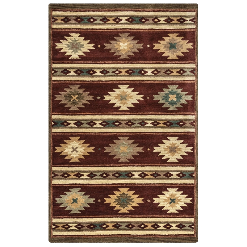 Alora Decor Ryder 5' x 8' Tribal Burgundy/Tan/Khaki/Sage Hand-Tufted Area Rug