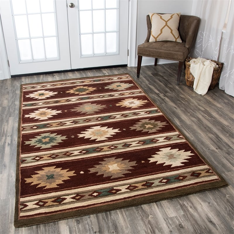 Alora Decor Ryder 5' x 8' Tribal Burgundy/Tan/Khaki/Sage Hand-Tufted Area Rug