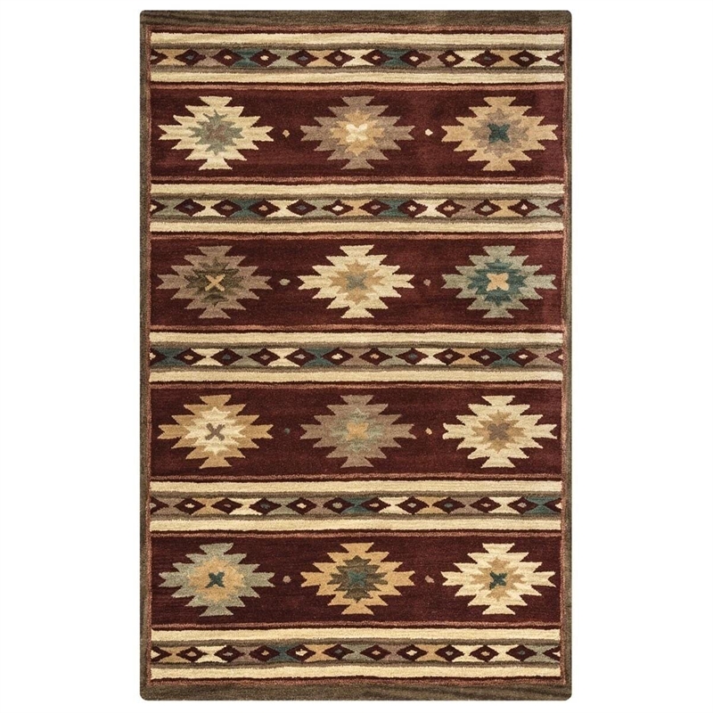 Alora Decor Ryder 5' x 8' Tribal Burgundy/Tan/Khaki/Sage Hand-Tufted Area Rug