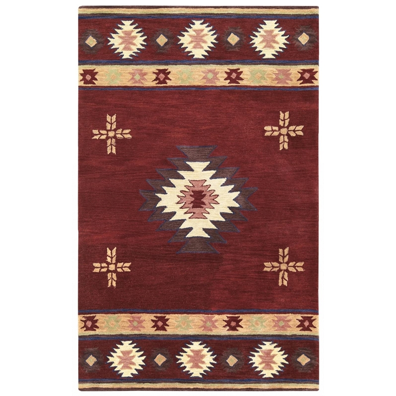 Alora Decor Ryder 3' x 5' Tribal Burgundy/Tan/Sage/Navy Hand-Tufted Area Rug