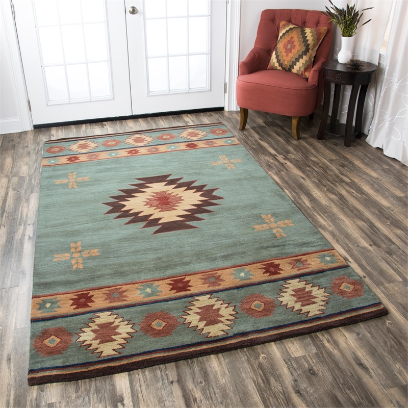 Alora Decor Ryder 3' x 5' Tribal Burgundy/Tan/Sage/Navy Hand-Tufted Area Rug