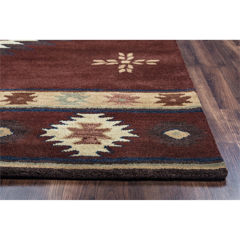 Alora Decor Ryder 5' x 8' Tribal Burgundy/Tan/Sage/Navy Hand-Tufted Area Rug