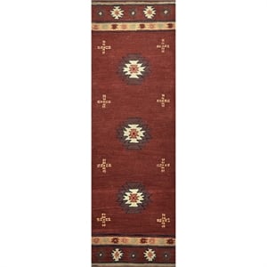 Alora Decor Ryder 2'6&quot x 10' Tribal Burgundy/Tan/Sage/Navy Hand-Tufted Rug