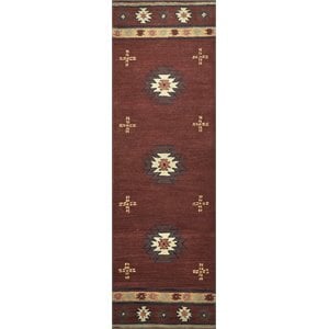 Alora Decor Ryder 2'6&quot x 8' Tribal Burgundy/Tan/Sage/Navy Hand-Tufted Rug