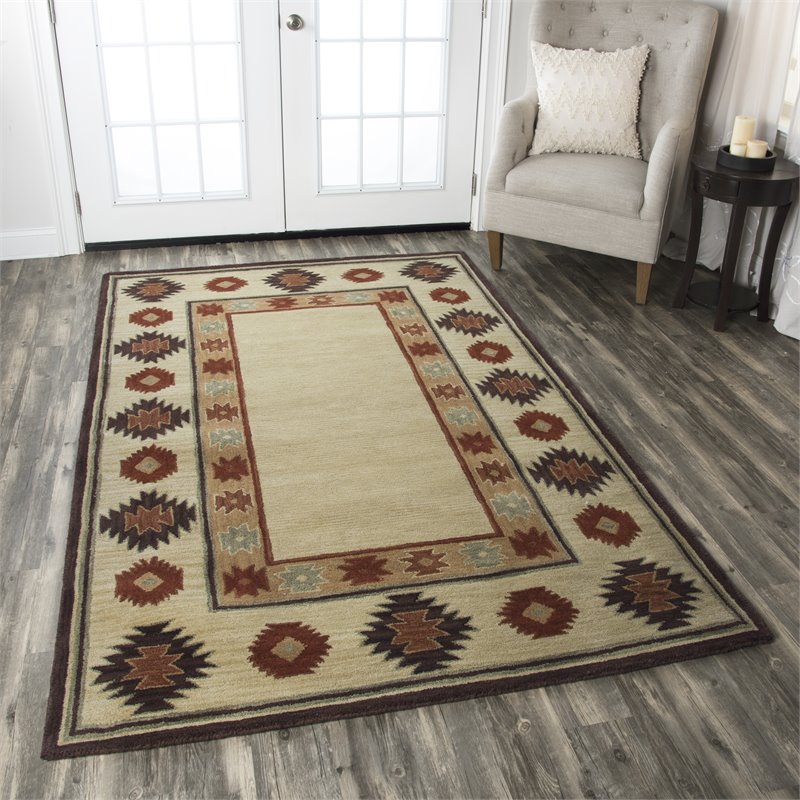Alora Decor Ryder 3' x 5' Tribal Tan/Sage/Navy/Burgundy Hand-Tufted Area Rug