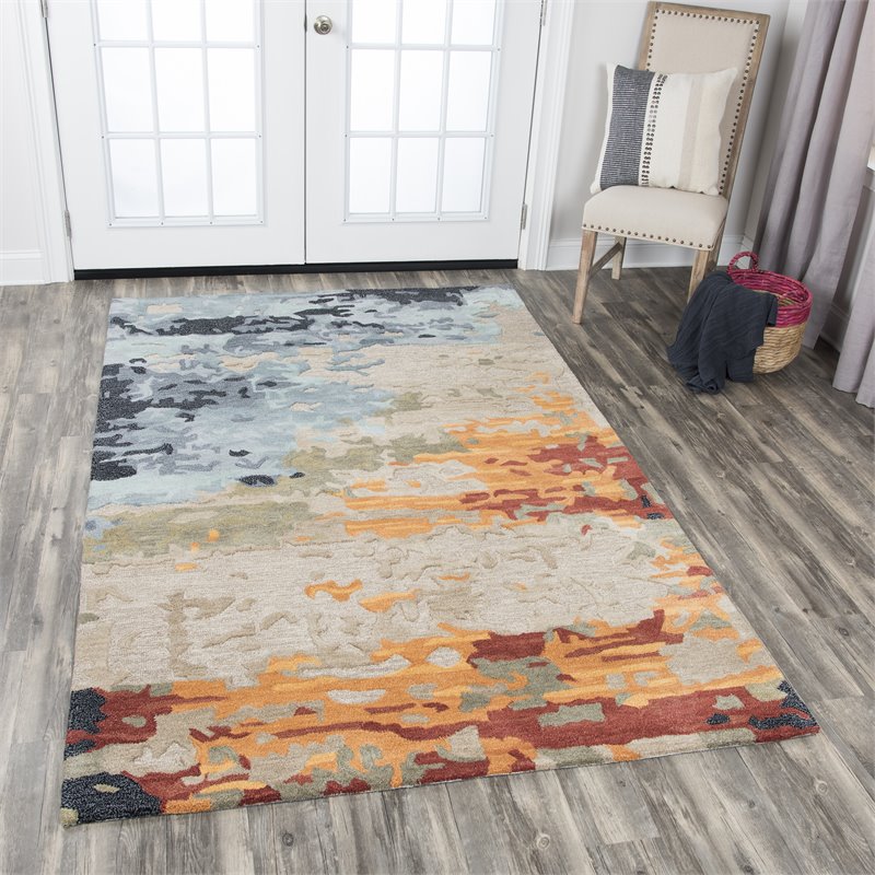 Alora Decor Lapis 10' x 13' Tan/Gray/Black/Orange/Red/Gold/Aqua Hand-Tufted Rug