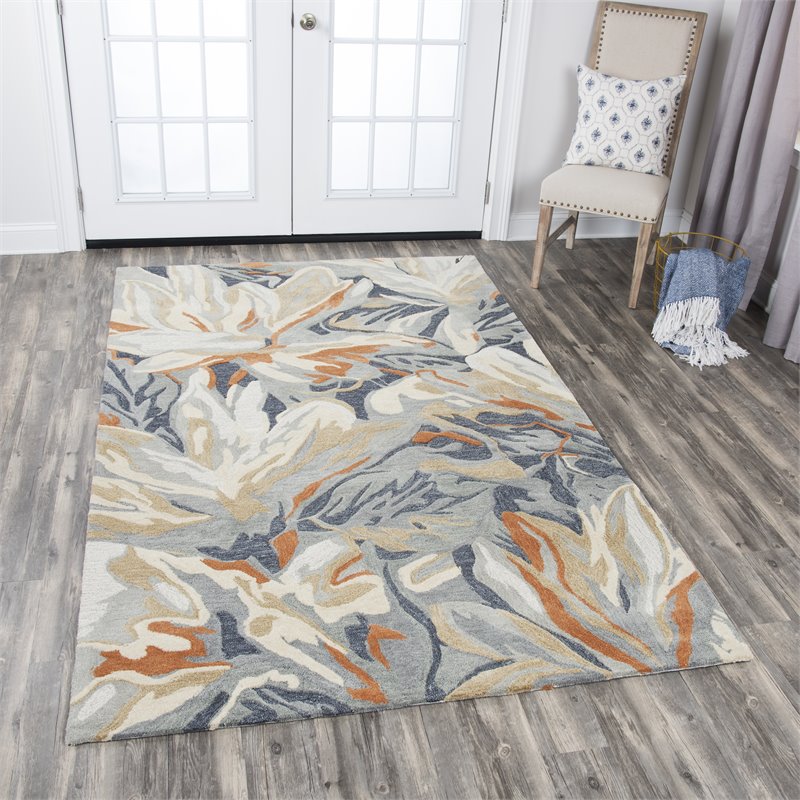 Alora Decor Lapis 9' x 12' Floral Blue/Gray/Beige/Orange Hand-Tufted Area Rug